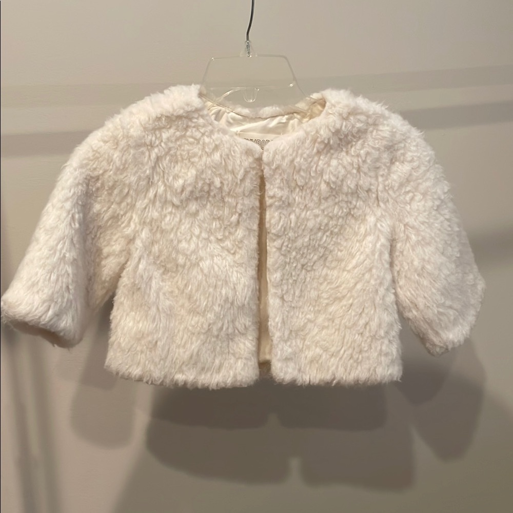 Gymboree Cream Faux Fur Jacket Elegant Open Front Design